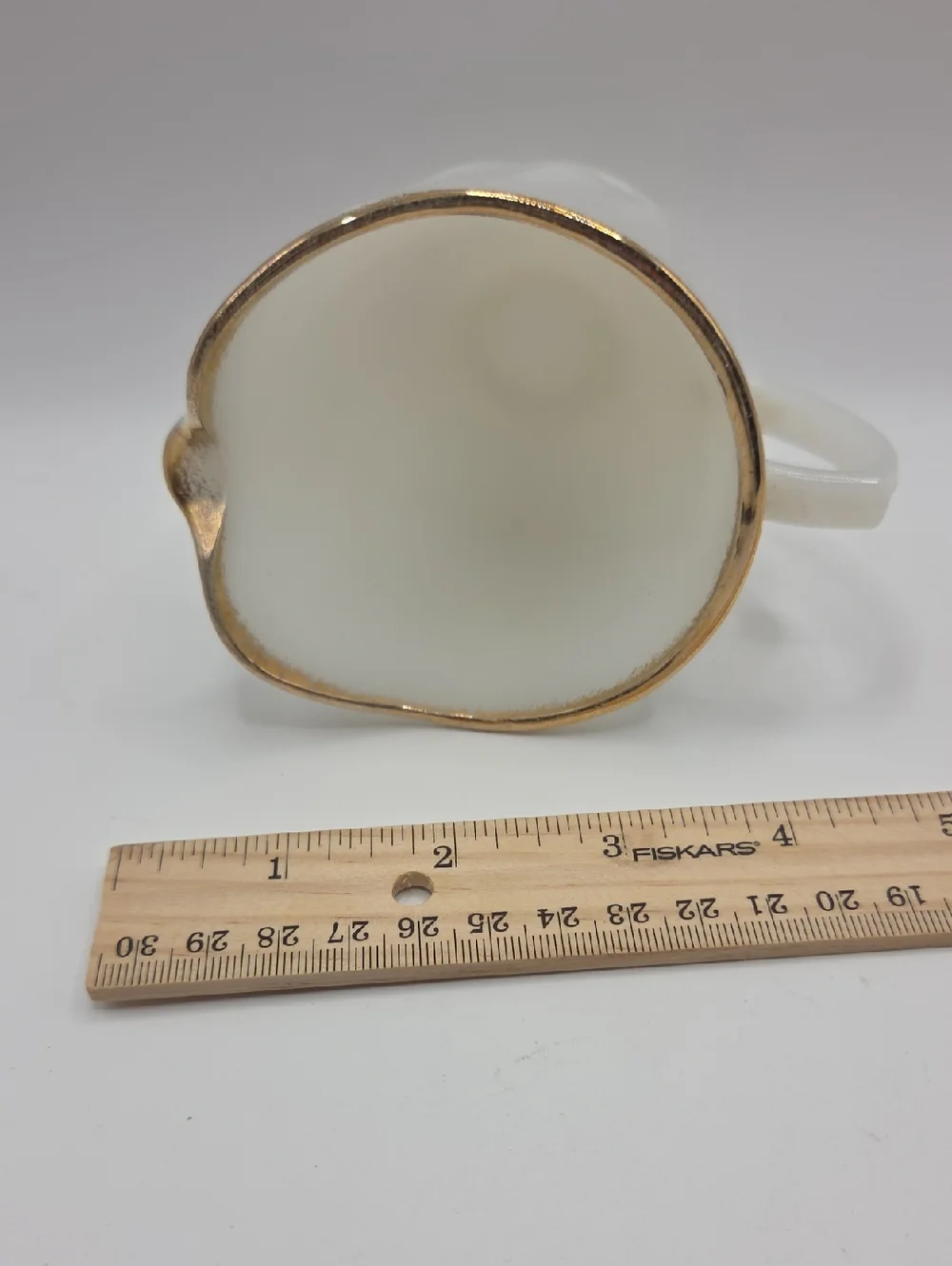 Fire King Milk Glass Creamer Gold Trim